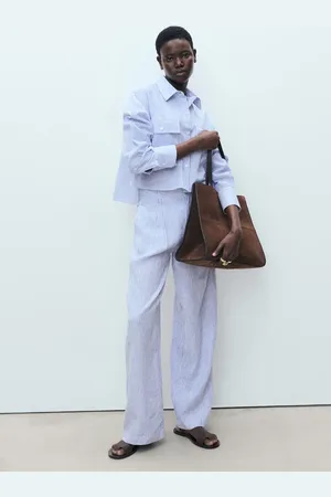 MANGO Pantalón lino rayas