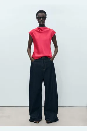 MANGO Blusa satinada cuello drapeado