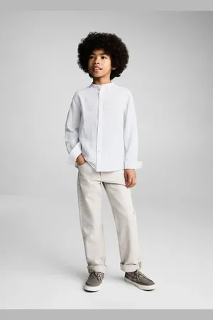 MANGO KIDS Camisa algodón lino cuello mao 6
