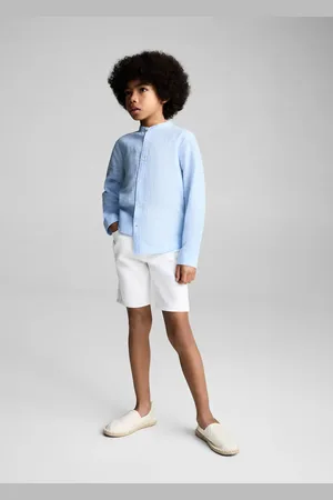 MANGO KIDS Camisa algodón lino cuello mao