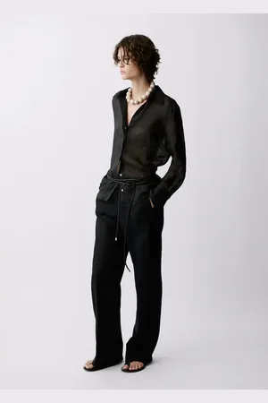 MANGO Pantalón recto lino lazo E