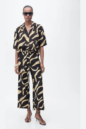 MANGO Pantalón recto estampado cinturón