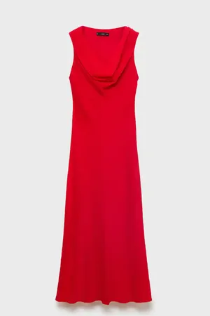 MANGO Vestido lyocell cuello drapeado E
