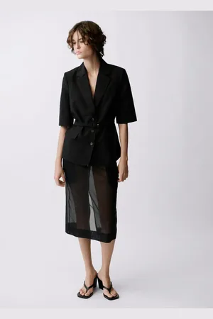MANGO Blazer traje mezcla lino cinturón