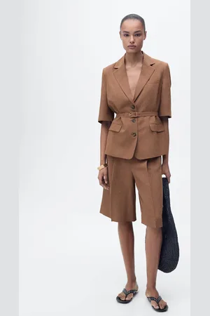 MANGO Blazer traje mezcla lino cinturón