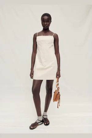 MANGO Vestido algodón escote deshilachado