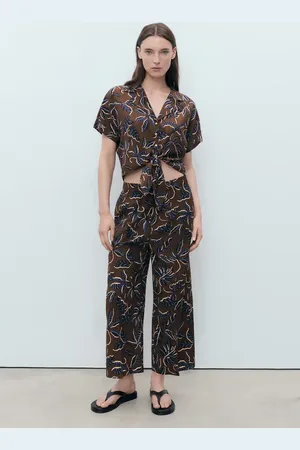 MANGO Camisa crop estampada nudo 2E