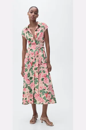 MANGO Vestido camisero estampado cinturón CH