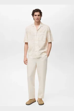 MANGO AN Camisa cuello bowling bordados