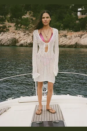 MANGO Vestido corto crochet lazo