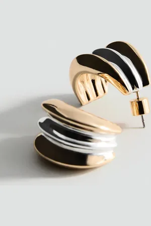 MANGO Pendientes aro bicolor relieve Unitalla