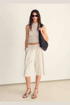MANGO Bermudas rayas mezcla lino