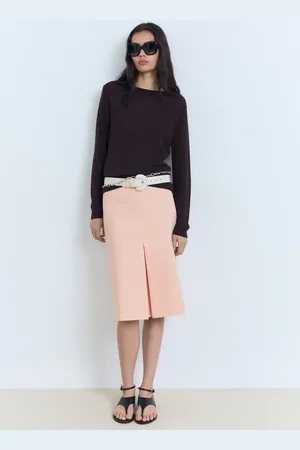 MANGO Falda midi algodón detalle pliegue