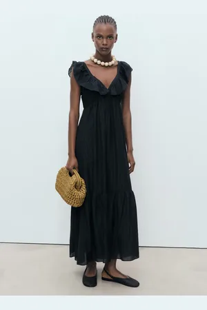 MANGO Vestido largo escote volante CH