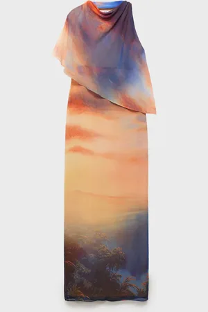 MANGO Vestido estampado capa asimétrica