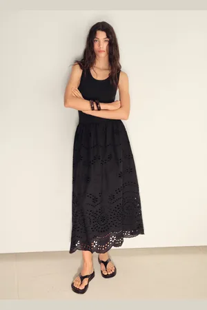 MANGO Vestido algodón bordados calados E