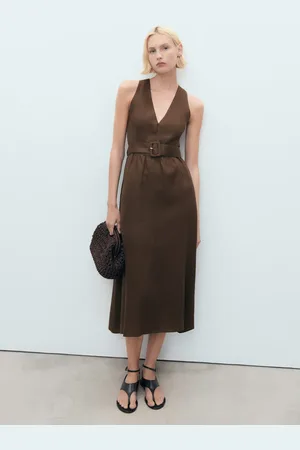 MANGO Vestido lino cinturón CH