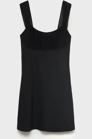 MANGO Vestido combinado escote fruncido