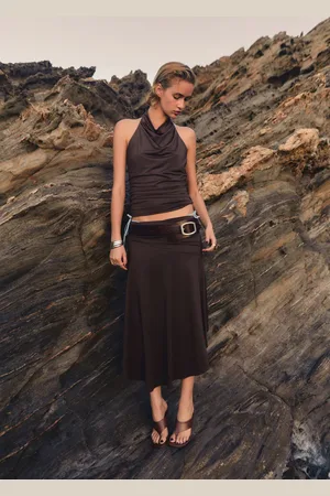 MANGO Falda midi drapeada