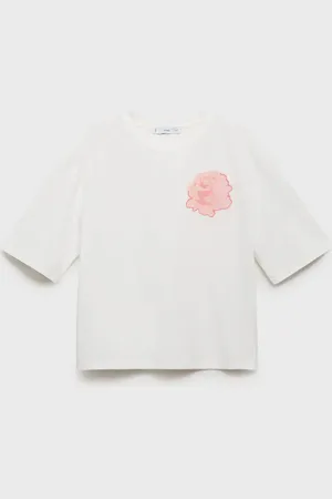MANGO Camiseta algodón detalle flor E