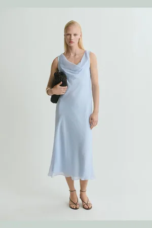 MANGO Vestido midi escote drapeado