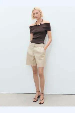 MANGO Shorts lino cinturón lazo