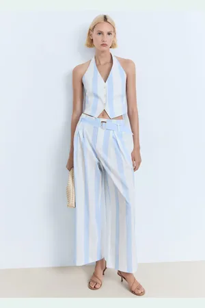 MANGO Pantalón culotte rayas cinturón