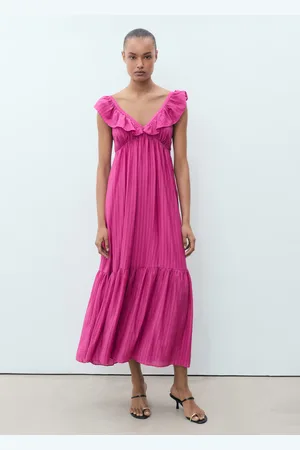 MANGO Vestido largo escote volante