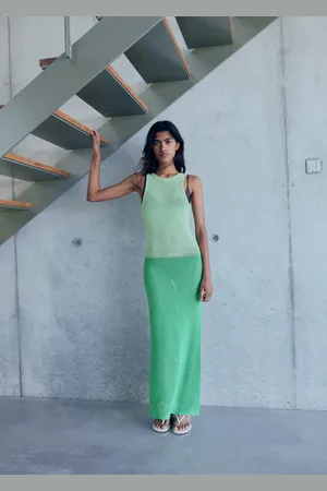 MANGO Vestido largo crochet bicolor