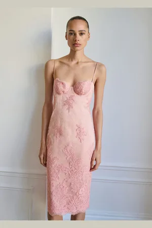 MANGO Vestido encaje escote estructurado