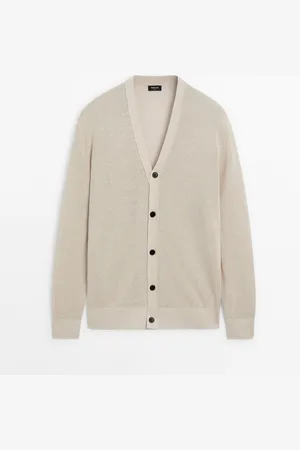 Massimo Dutti Cárdigan Cuello Pico Mezcla Lino