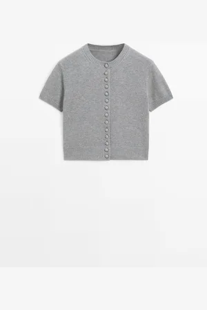 Massimo Dutti Cárdigan Punto Botón Forrado Mezcla Lana