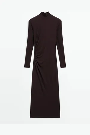 Massimo Dutti Vestido Midi Manga Larga Frunce