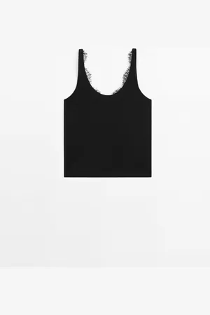 Massimo Dutti Top Detalle Puntilla Algodón