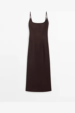 Massimo Dutti Vestido Midi Tirantes Mezcla Algodón