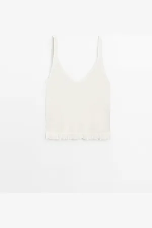 Massimo Dutti Top Bajo Volantes 100% Lino