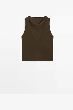 Massimo Dutti Top Punto Fino Halter Algodón