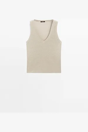 Massimo Dutti Top Punto Cuello Pico 100% Lino