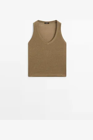 Massimo Dutti Top Punto Cuello Pico 100% Lino