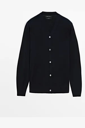 Massimo Dutti Cárdigan Punto Cuello Pico Lana Merino