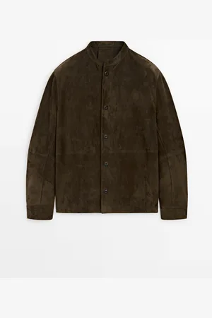 Massimo Dutti Camisa Cuello Mao Piel Ante