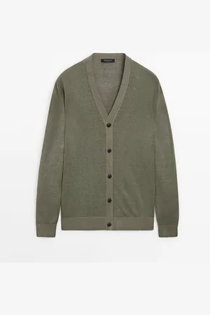 Massimo Dutti Cárdigan Cuello Pico Mezcla Lino