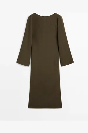 Massimo Dutti Vestido Midi Mezcla Lino Detalle Espalda