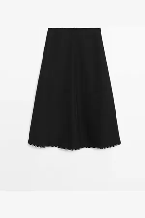Massimo Dutti Falda Midi Detalle Pespunte Bajo