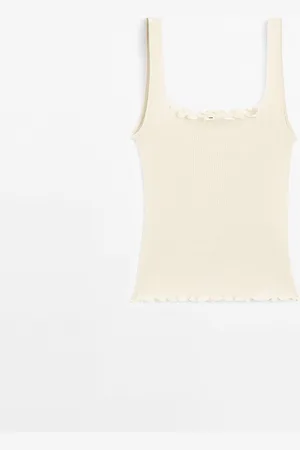 Massimo Dutti Top Rib Voleado 100% Algodón