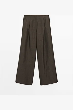 Massimo Dutti Pantalón Fluido Pliegues Con Lino