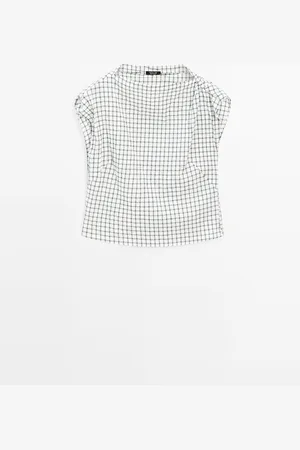 Massimo Dutti Top Cuadros Cuello Drapeado