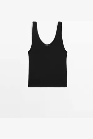 Massimo Dutti Top Detalle Blonda Mezcla Algodón