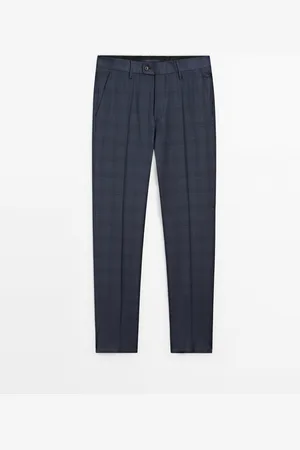 Massimo Dutti Pantalón Traje Cuadros Mezcla Lana