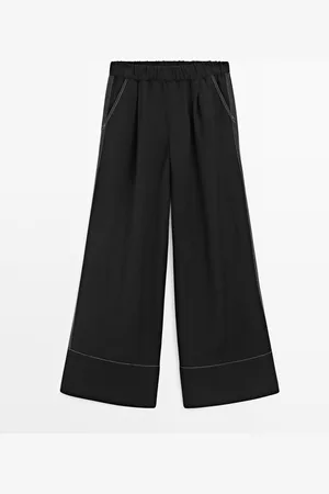 Massimo Dutti Pantalón Fluido Pespuntes Contraste